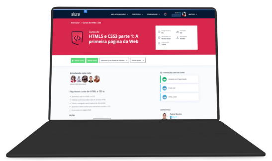 Notebook exibindo um curso do site da alura